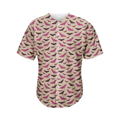 Purple Halloween Bat Pattern Print Men's Baseball Jersey