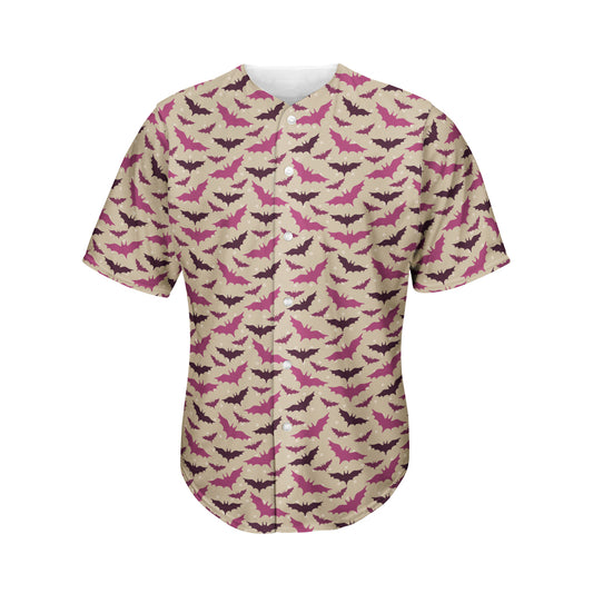 Purple Halloween Bat Pattern Print Men's Baseball Jersey