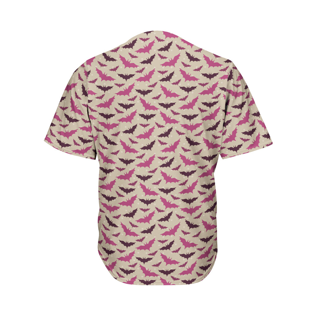 Purple Halloween Bat Pattern Print Men's Baseball Jersey
