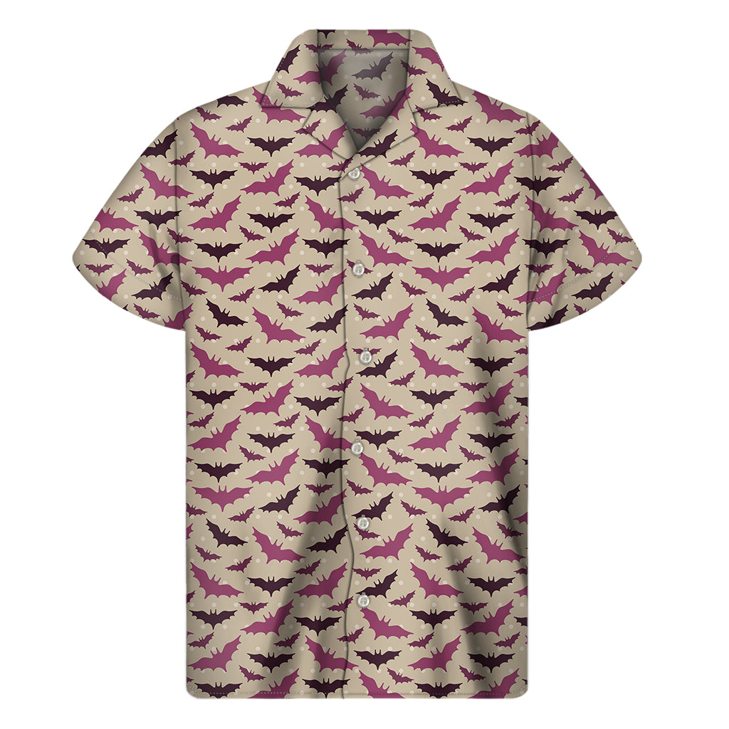 Purple Halloween Bat Pattern Print Men's Short Sleeve Shirt