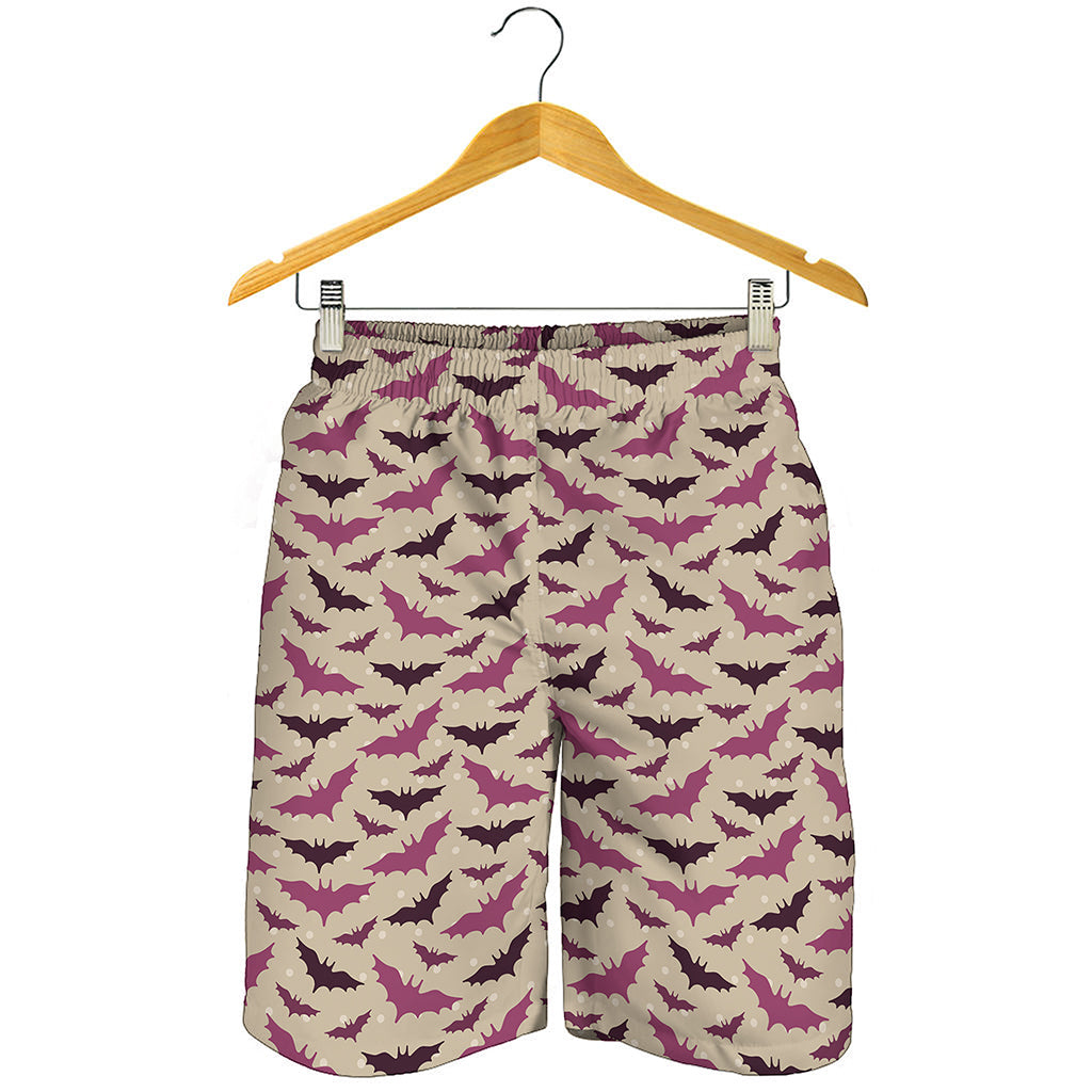 Purple Halloween Bat Pattern Print Men's Shorts