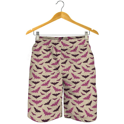 Purple Halloween Bat Pattern Print Men's Shorts