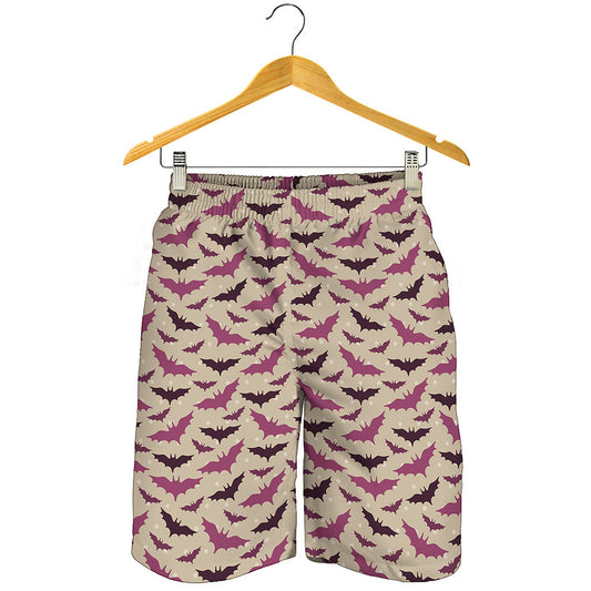 Purple Halloween Bat Pattern Print Men's Shorts