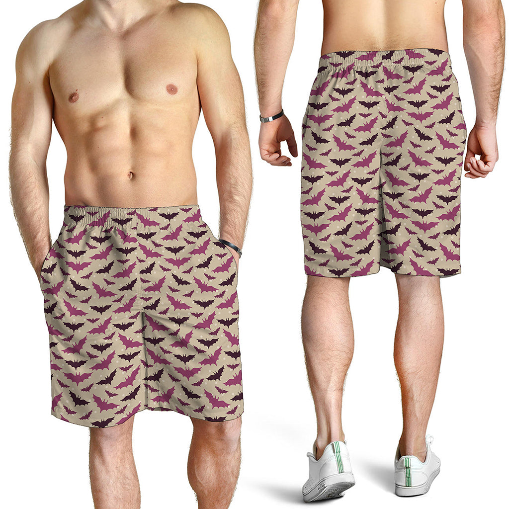Purple Halloween Bat Pattern Print Men's Shorts
