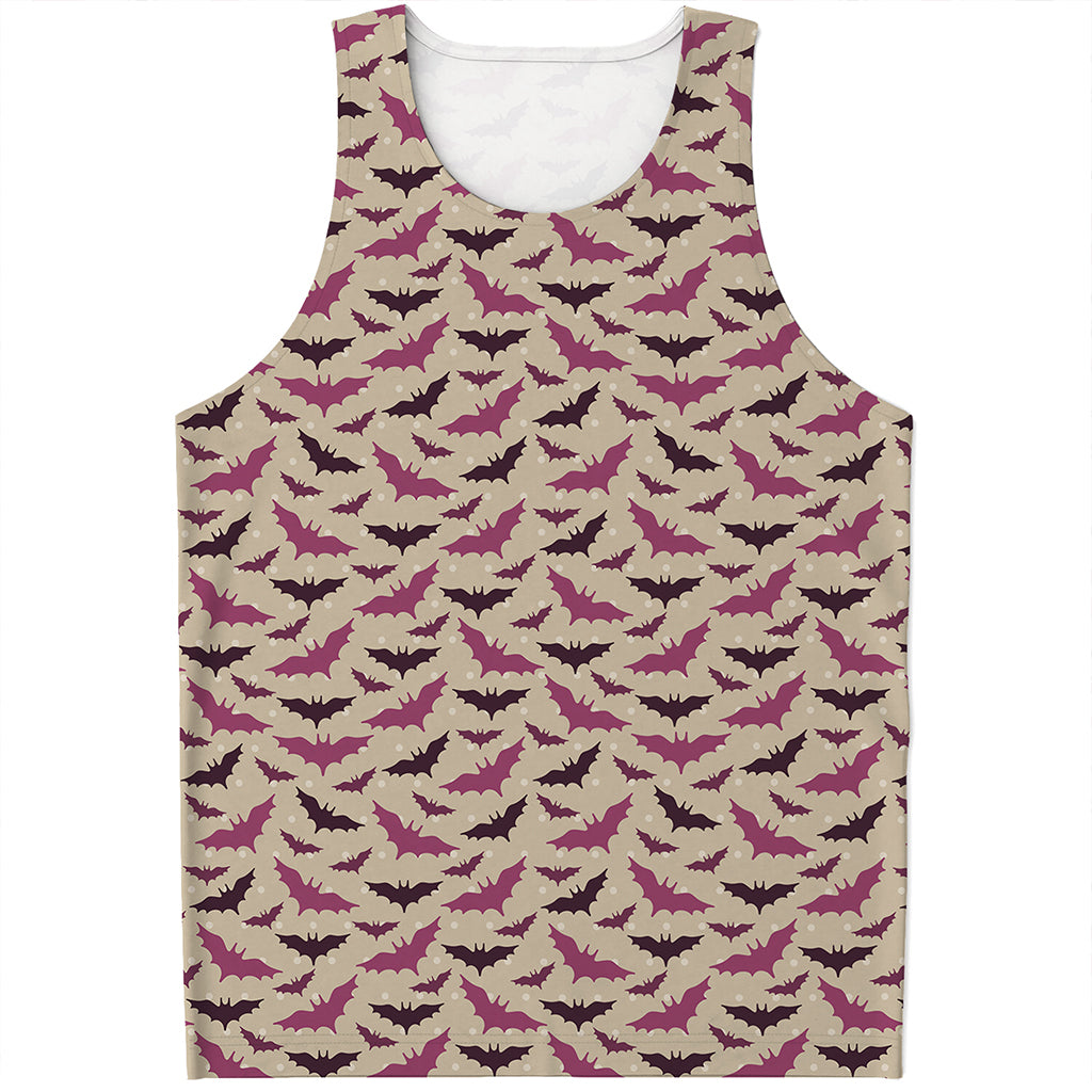 Purple Halloween Bat Pattern Print Men's Tank Top