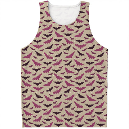 Purple Halloween Bat Pattern Print Men's Tank Top