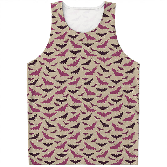 Purple Halloween Bat Pattern Print Men's Tank Top
