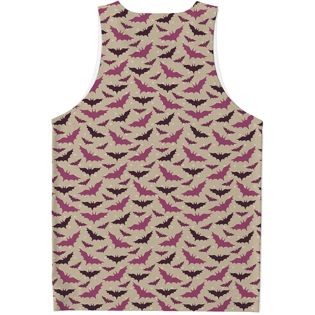Purple Halloween Bat Pattern Print Men's Tank Top