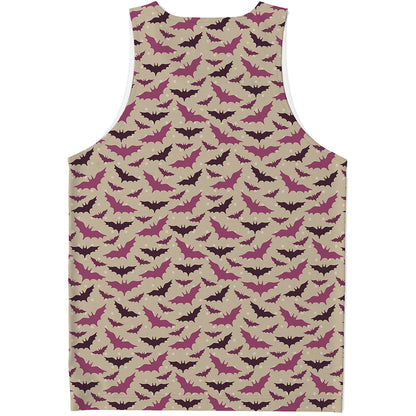 Purple Halloween Bat Pattern Print Men's Tank Top