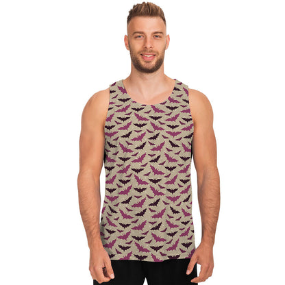 Purple Halloween Bat Pattern Print Men's Tank Top