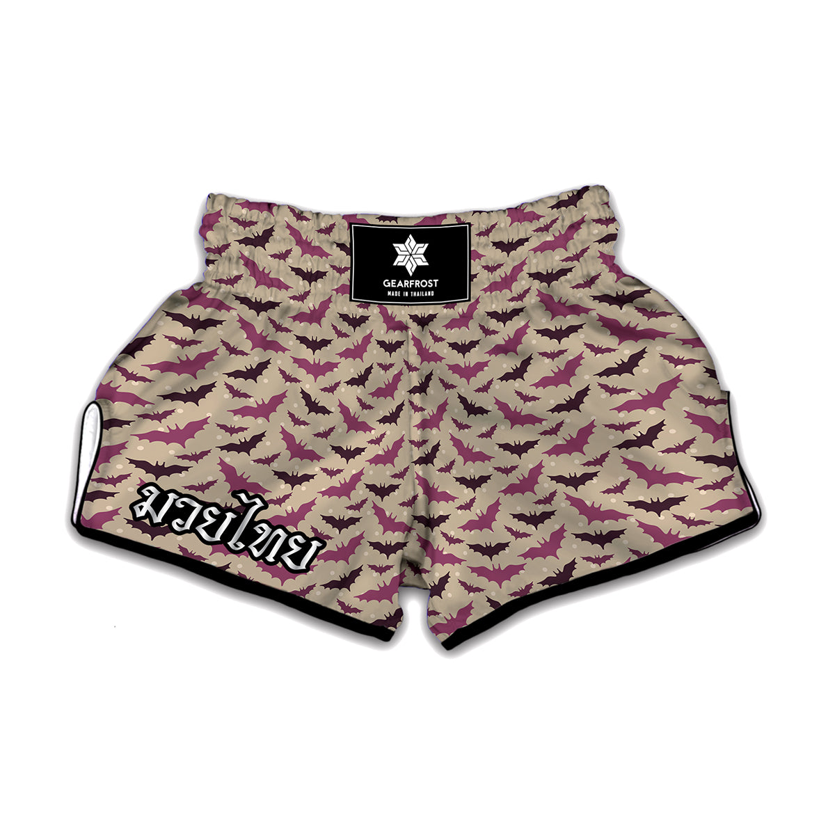 Purple Halloween Bat Pattern Print Muay Thai Boxing Shorts