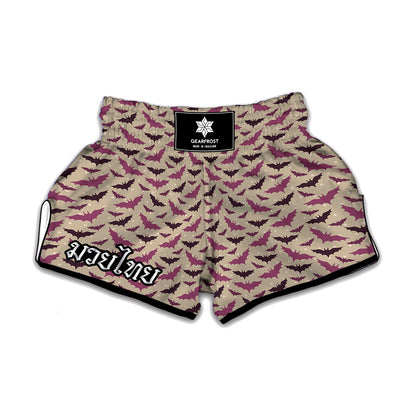 Purple Halloween Bat Pattern Print Muay Thai Boxing Shorts