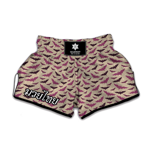 Purple Halloween Bat Pattern Print Muay Thai Boxing Shorts