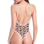 Purple Halloween Bat Pattern Print One Piece High Cut Swimsuit