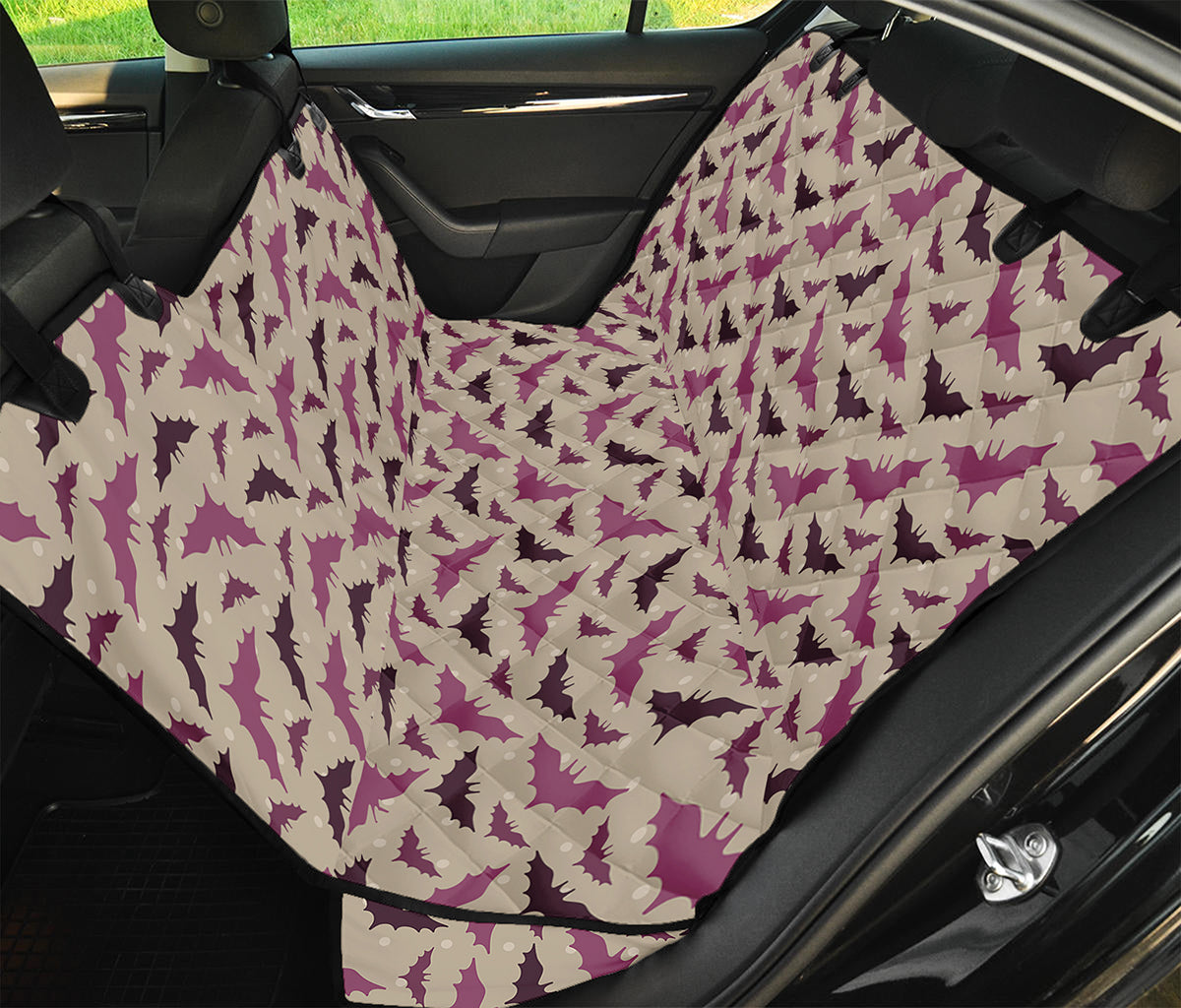 Purple Halloween Bat Pattern Print Pet Car Back Seat Cover
