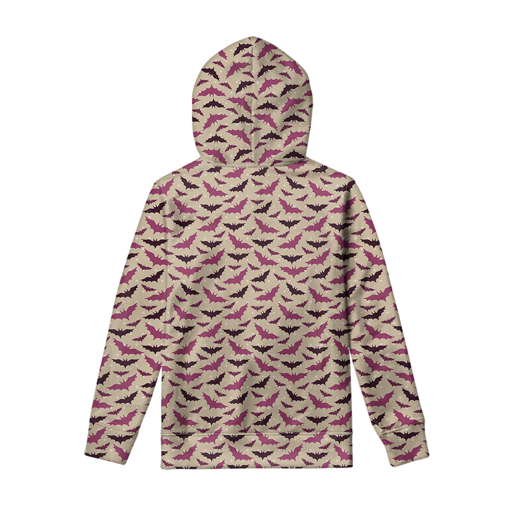 Purple Halloween Bat Pattern Print Pullover Hoodie