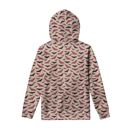 Purple Halloween Bat Pattern Print Pullover Hoodie