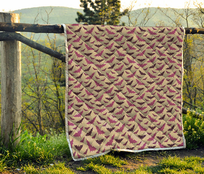 Purple Halloween Bat Pattern Print Quilt