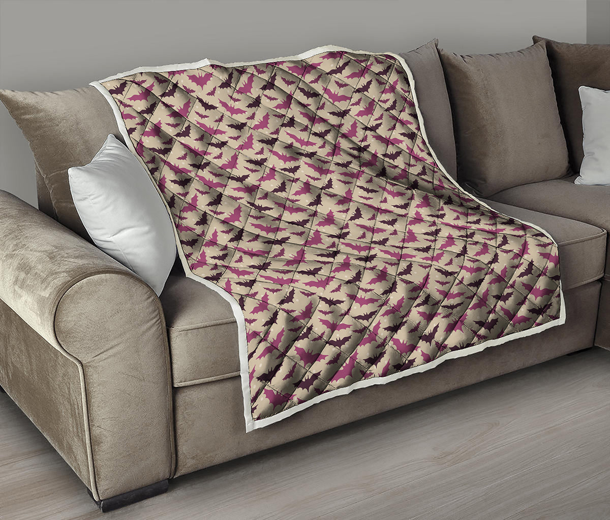 Purple Halloween Bat Pattern Print Quilt