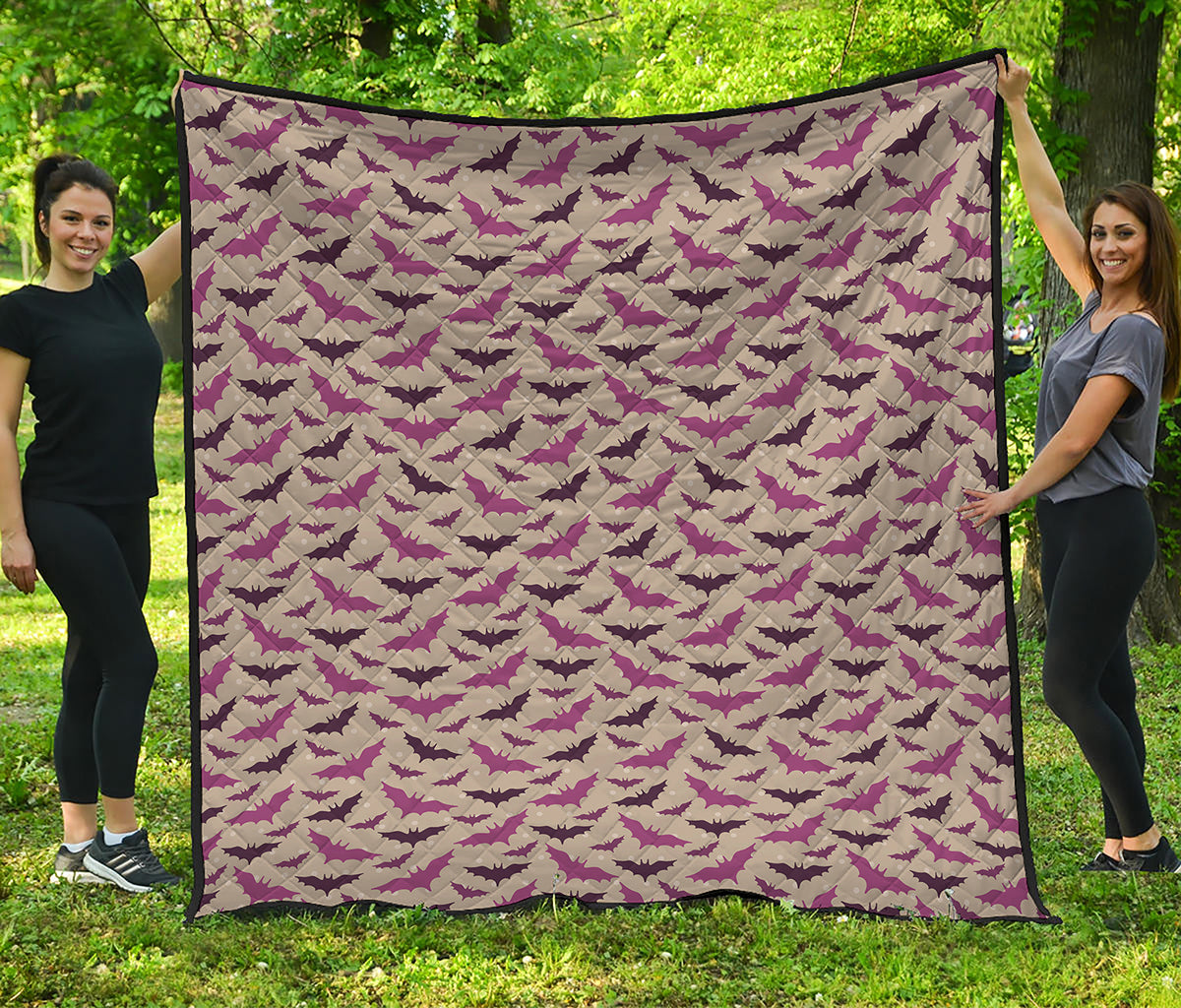 Purple Halloween Bat Pattern Print Quilt