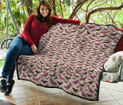 Purple Halloween Bat Pattern Print Quilt