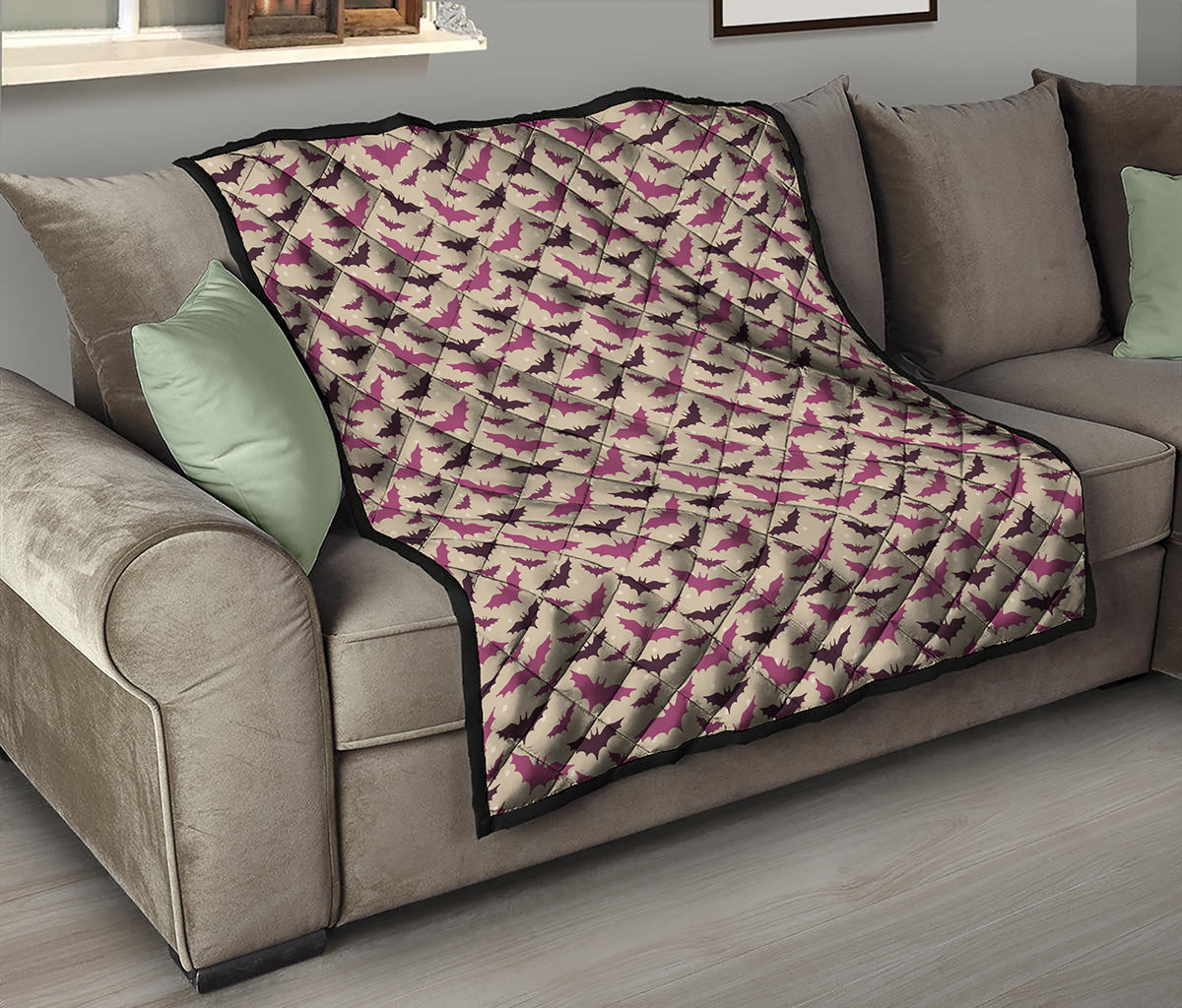 Purple Halloween Bat Pattern Print Quilt