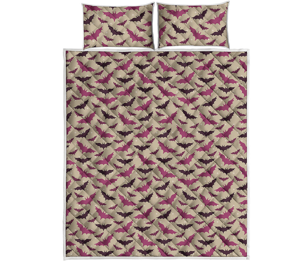 Purple Halloween Bat Pattern Print Quilt Bed Set