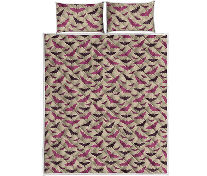 Purple Halloween Bat Pattern Print Quilt Bed Set