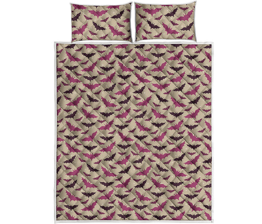 Purple Halloween Bat Pattern Print Quilt Bed Set