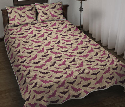 Purple Halloween Bat Pattern Print Quilt Bed Set