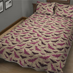 Purple Halloween Bat Pattern Print Quilt Bed Set