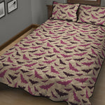 Purple Halloween Bat Pattern Print Quilt Bed Set