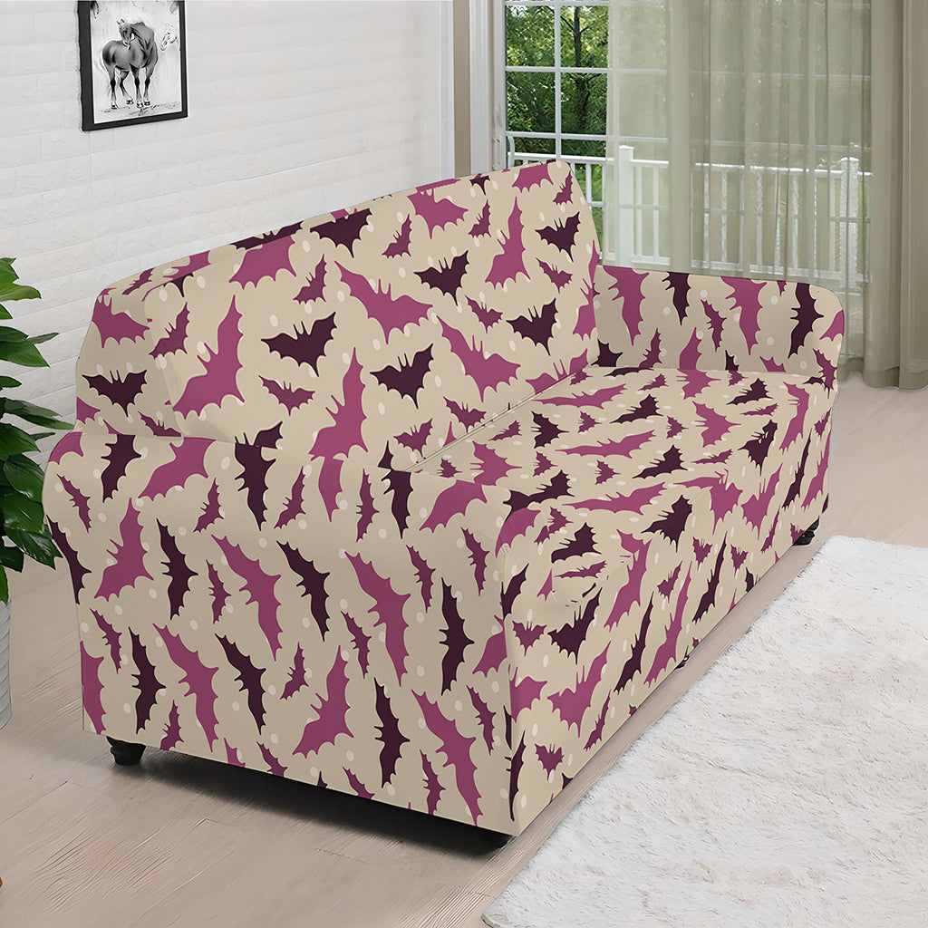 Purple Halloween Bat Pattern Print Sofa Cover
