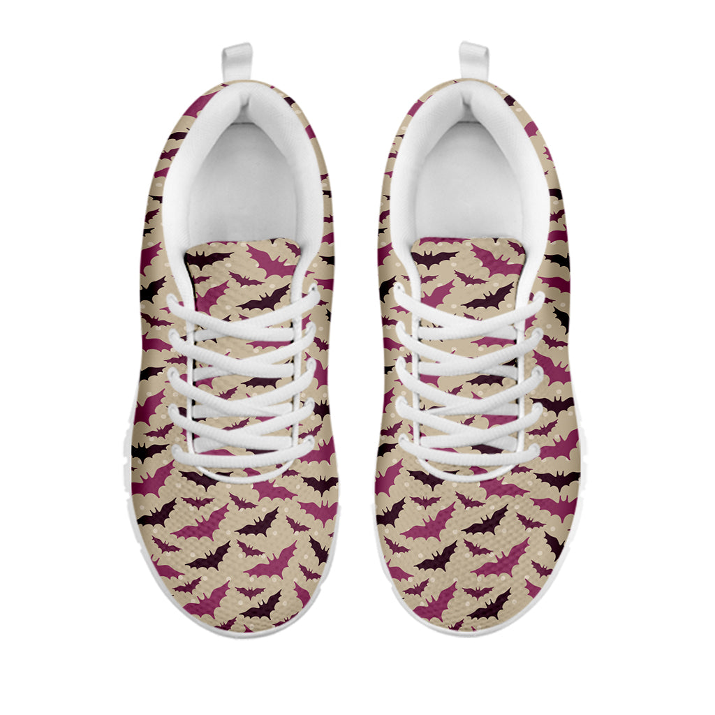 Purple Halloween Bat Pattern Print White Sneakers