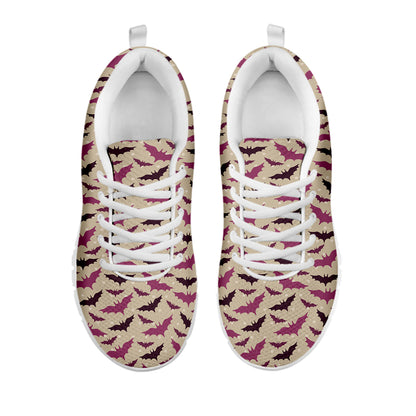 Purple Halloween Bat Pattern Print White Sneakers