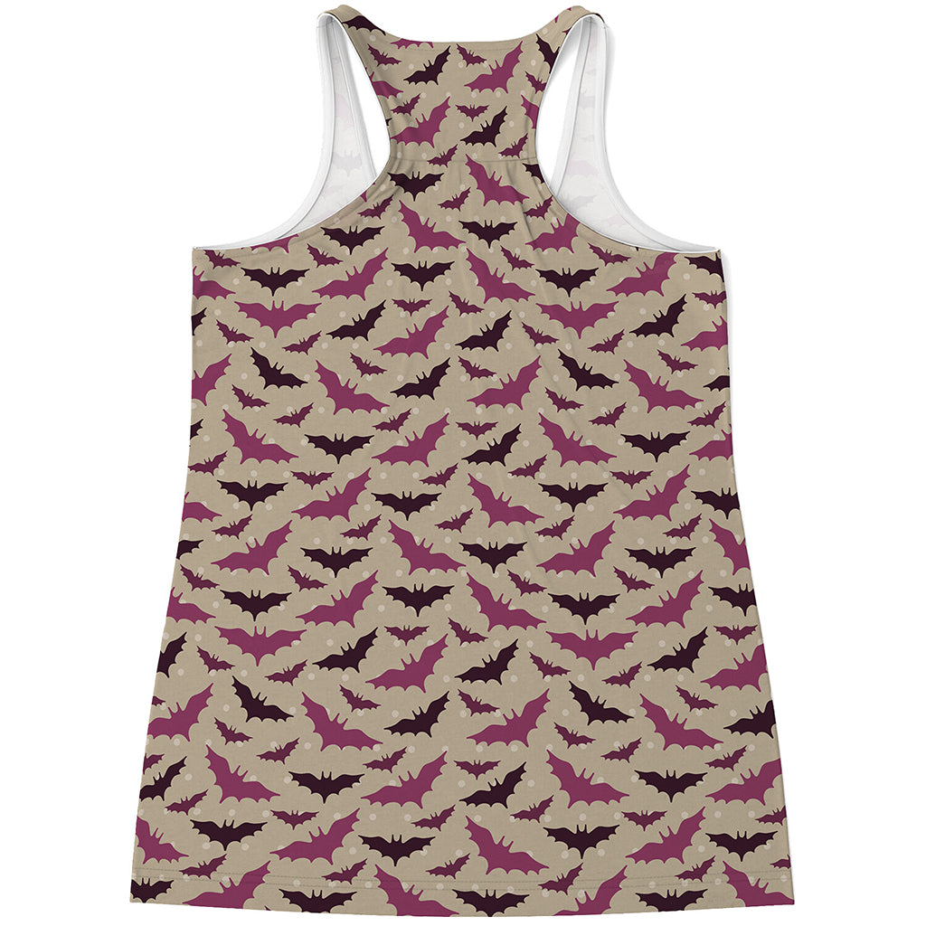 Purple Halloween Bat Pattern Print Women's Racerback Tank Top