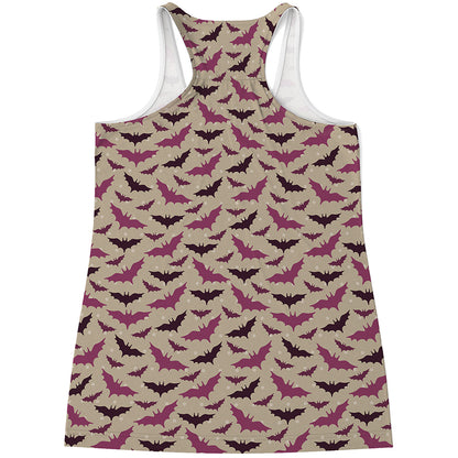 Purple Halloween Bat Pattern Print Women's Racerback Tank Top
