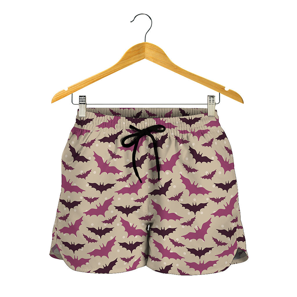 Purple Halloween Bat Pattern Print Women's Shorts