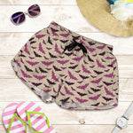 Purple Halloween Bat Pattern Print Women's Shorts