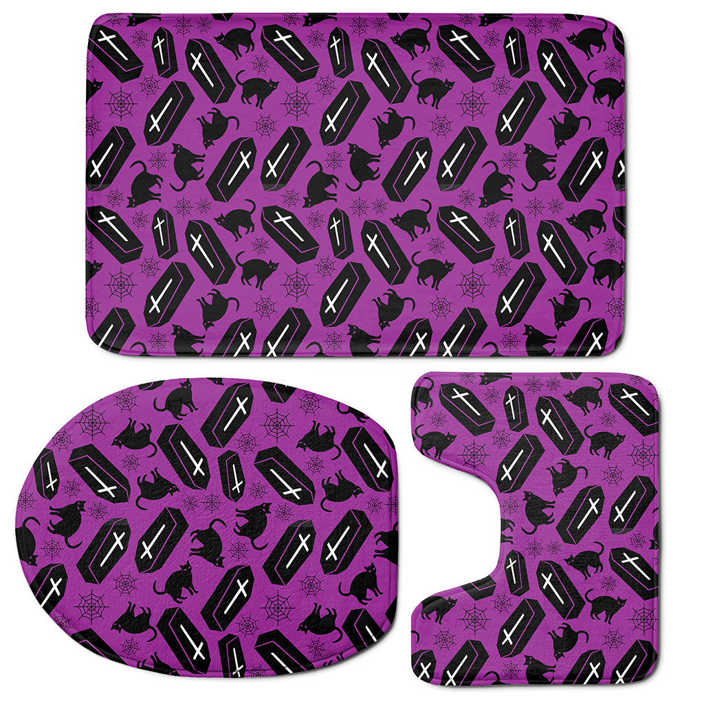 Purple Halloween Coffin Pattern Print 3 Piece Bath Mat Set