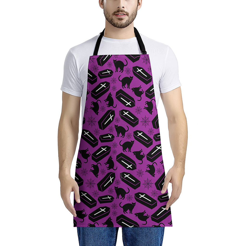 Purple Halloween Coffin Pattern Print Apron