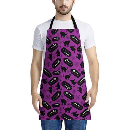 Purple Halloween Coffin Pattern Print Apron