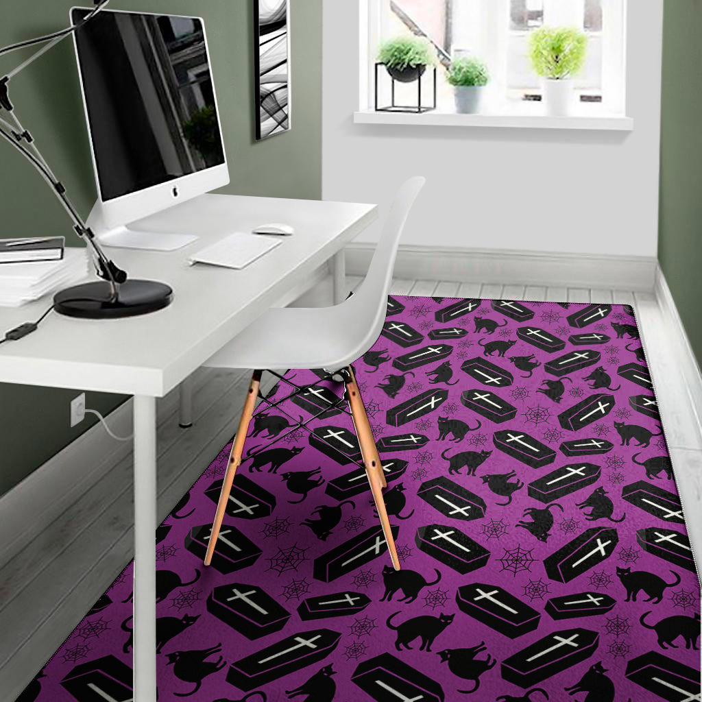 Purple Halloween Coffin Pattern Print Area Rug