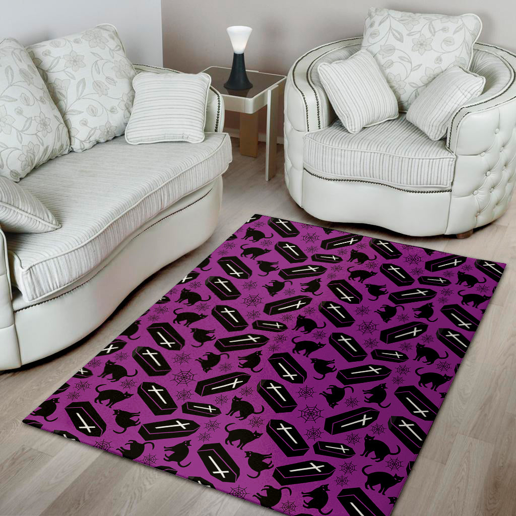 Purple Halloween Coffin Pattern Print Area Rug