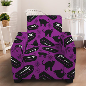 Purple Halloween Coffin Pattern Print Armchair Slipcover