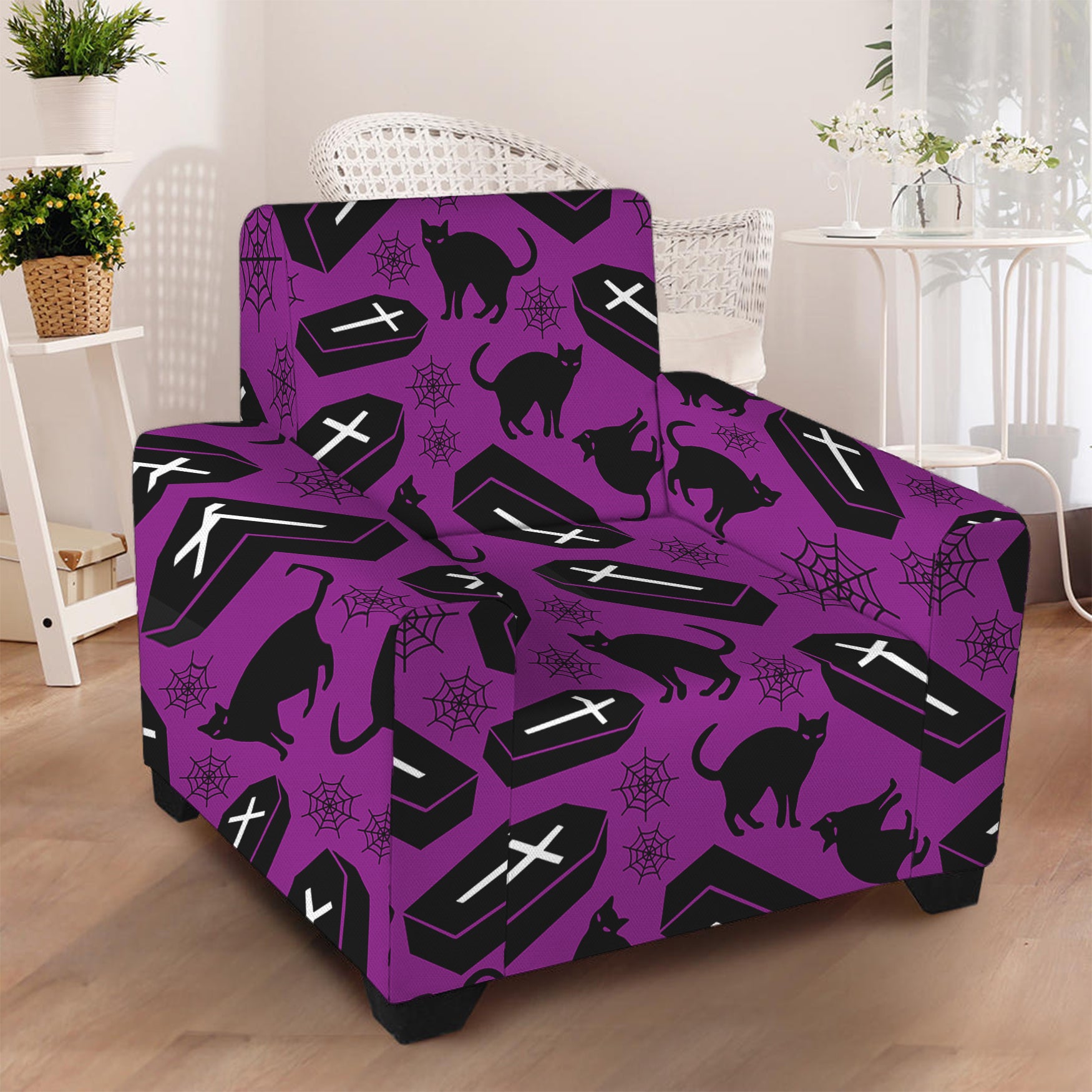 Purple Halloween Coffin Pattern Print Armchair Slipcover