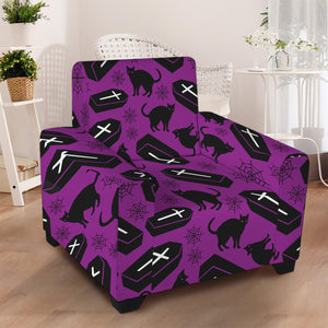 Purple Halloween Coffin Pattern Print Armchair Slipcover