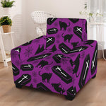 Purple Halloween Coffin Pattern Print Armchair Slipcover