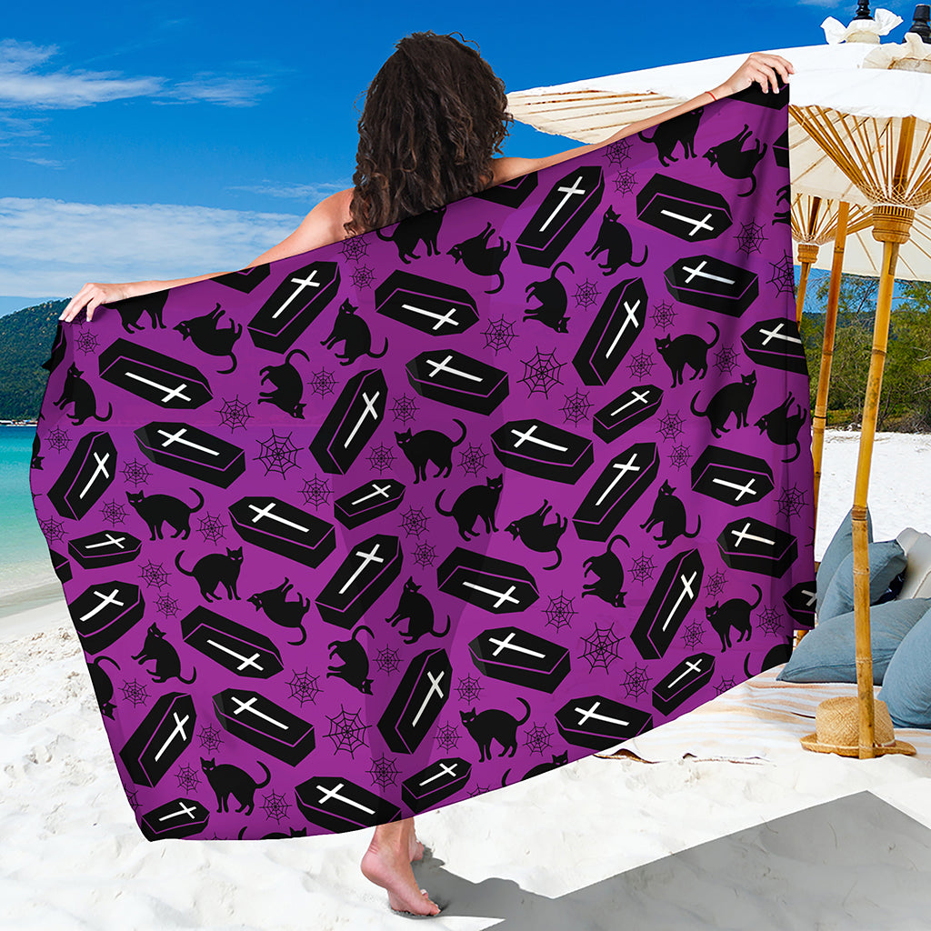 Purple Halloween Coffin Pattern Print Beach Sarong Wrap