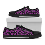 Purple Halloween Coffin Pattern Print Black Low Top Shoes